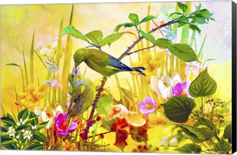 Framed Nature Bird And Flowers 3 Print