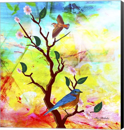 Framed Nature Bird And Flowers Print