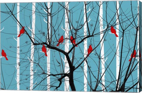 Framed Red Burds And Brunches Print