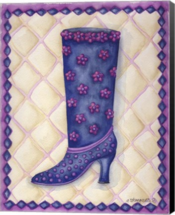Framed Boots Blue With Pink Flowers Dots Print