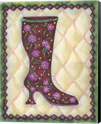Framed Boots Magenta With Roses With Leaves Print
