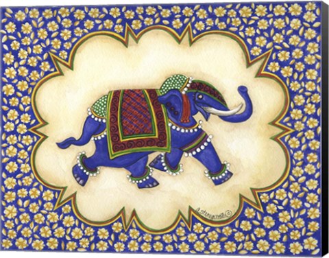 Framed Elephant Cartouche facing right Print