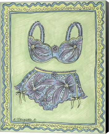 Framed Lingerie Blue Bra Panties Print