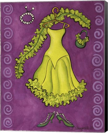 Framed Paris Gowns Lime Green Ruffled Print