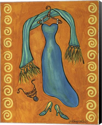 Framed Paris Gowns Turk Blue Print