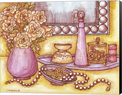 Framed Shelf With Pearls Print