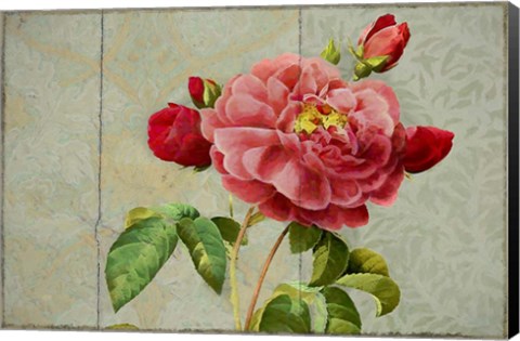 Framed Pink Rose Painted on Wooden Panel Print