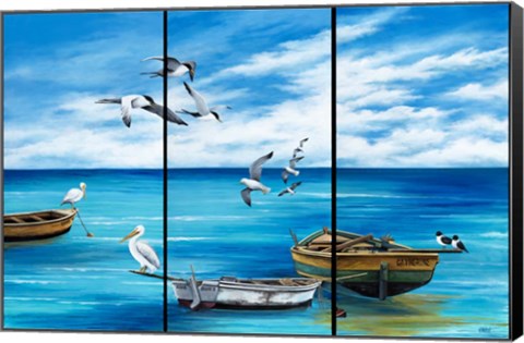 Framed Fishing Boats and Birds Print