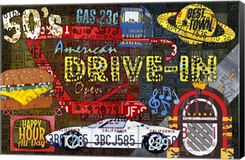 Framed American Driveins License Plate Art Collage Print