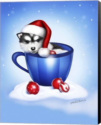 Framed Christmas Coffee Dog Print