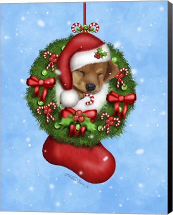Framed Christmas Stocking Puppy Print