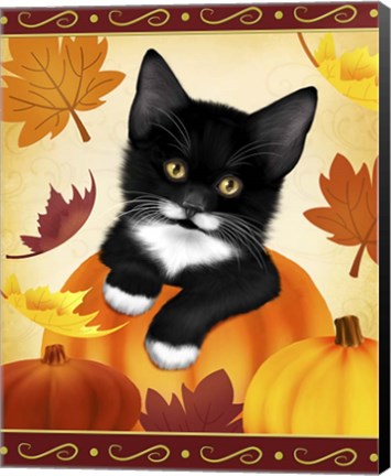 Framed Falling Leaves Cat Print