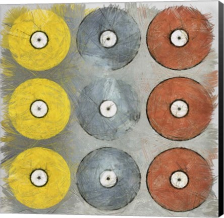 Framed Coloured Records on Grey Texture Print