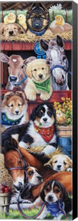 Framed Puppies at the Barn Print