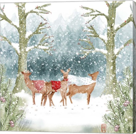 Framed Christmas Deer Group Print