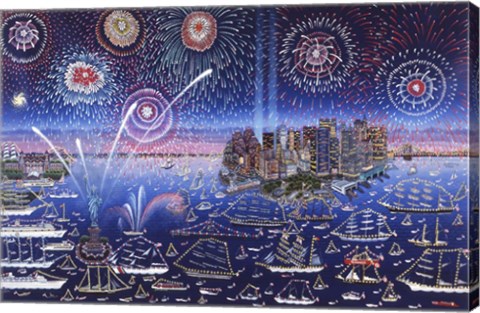Framed Statue of Liberty Fireworks Print