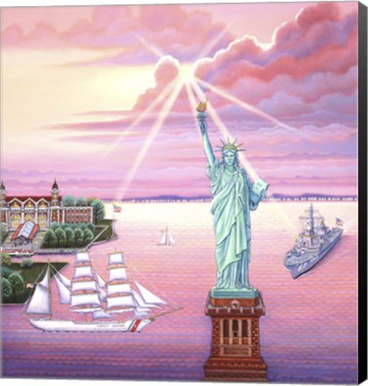 Framed Statue of Liberty Sunset Print