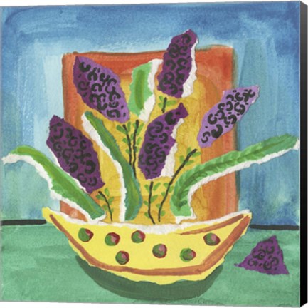 Framed Purple Flowers Polka Dot Pot Print