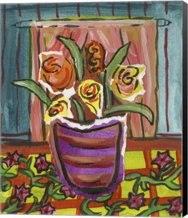Framed Flowers in Purple Pot Print