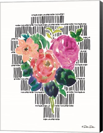 Framed Watercolor Floral with Black Lines II Print