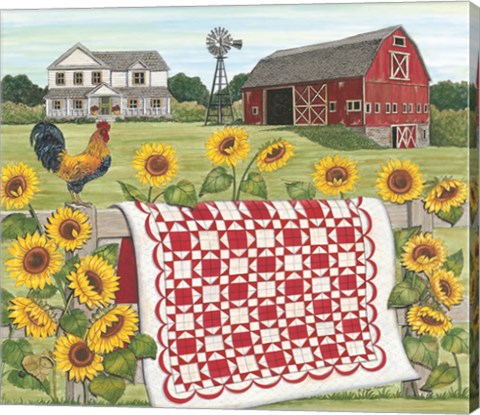 Framed Red &amp; White Farm Quilt Print