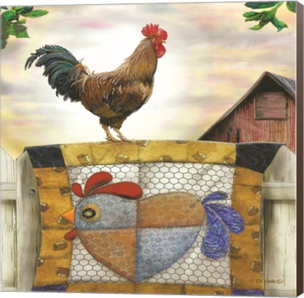 Framed Rooster and Quilt Print