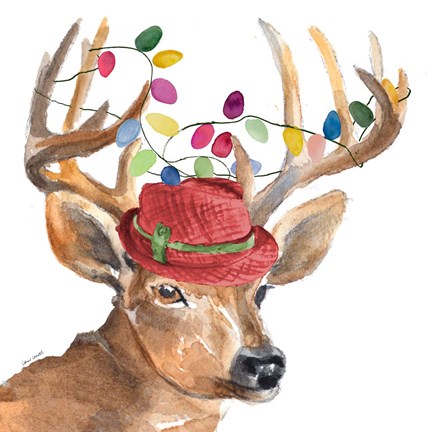 Framed Christmas Light Reindeer Hat Print