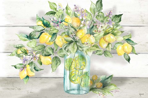 Framed Watercolor Lemons in Mason Jar Landscape Print