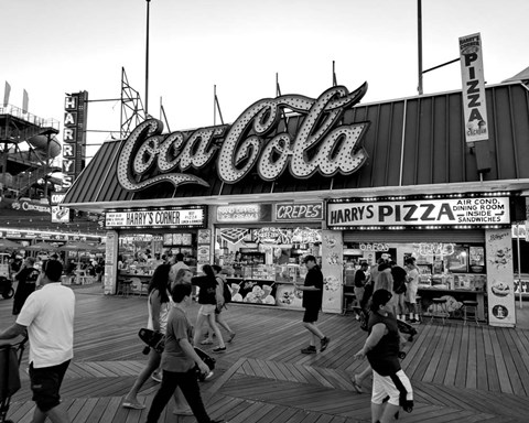 Framed Coca Cola Sign - Boardwalk, Wildwood NJ (BW) Print