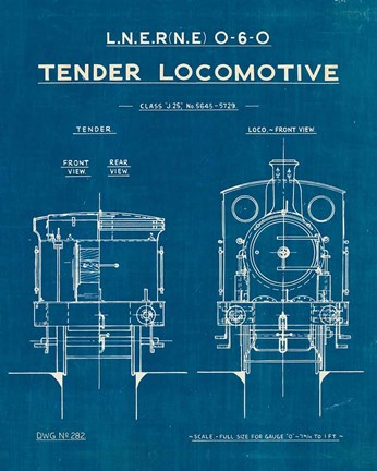 Framed Locomotive Blueprint III Print