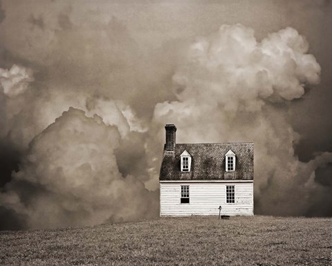 Framed Lone House in Brown Print