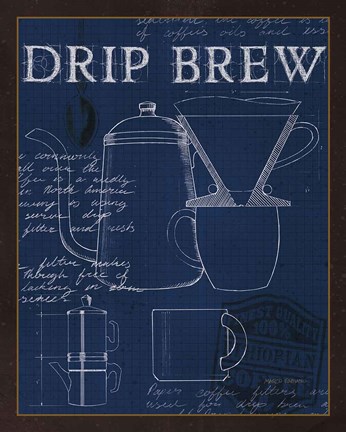 Framed Coffee Blueprint III Indigo Print