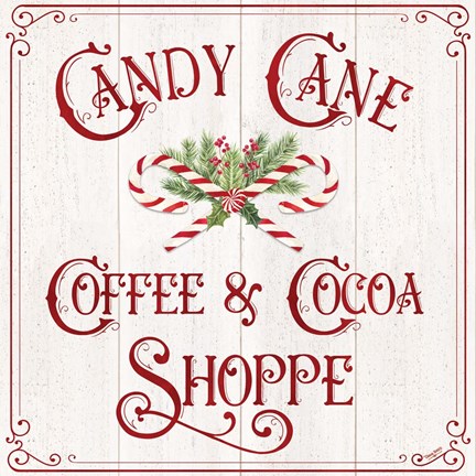 Framed Vintage Christmas Signs I-Candy Cane Coffee Print