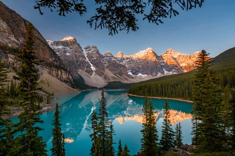 Framed Alberta, Banff National Park, Moraine Lake At Sunrise Print