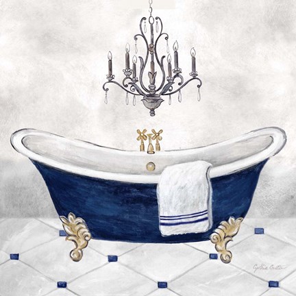 Framed Navy Blue Bath II Print