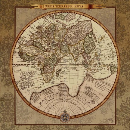Framed Damask World Map II Print