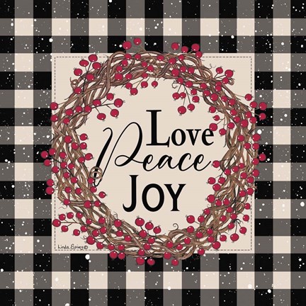 Framed Love Peace Joy with Berries Print