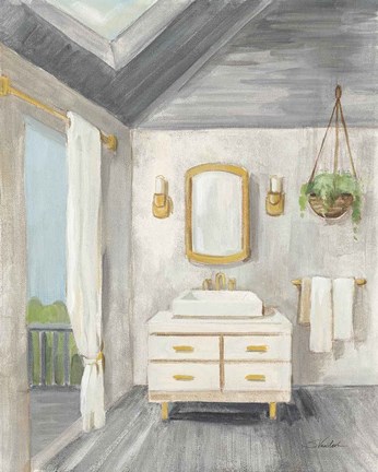 Framed Attic Bathroom I Gray Print