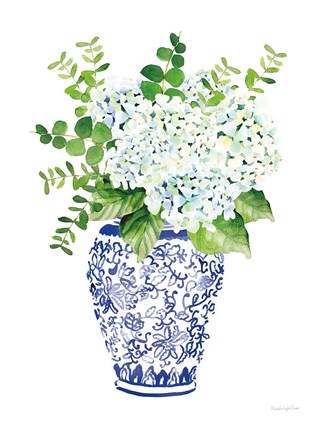 Framed Chinoiserie Hydrangea I Print