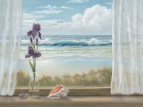 Framed Irises on Windowsill Print