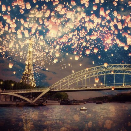 Framed Love Wish Lanterns Over Paris Print
