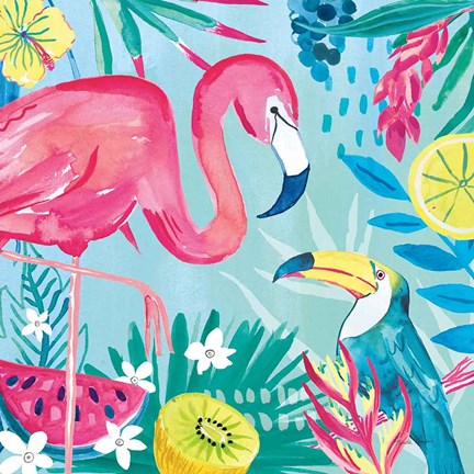Framed Fruity Flamingos II Print