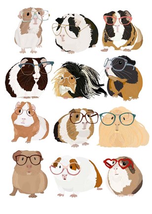 Framed Guinea Pigs In Glasses Print