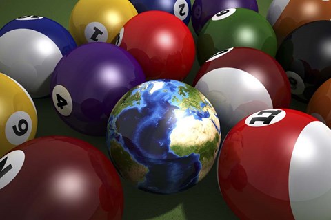 Framed Pool Table With Balls and One of Them As Planet Earth Print