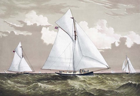 Framed America Cup sloop yachts Mischief and Atalanta engaged in a race, circa 1881 Print