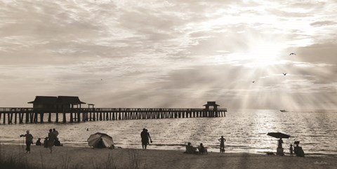 Framed Sunset at Naples Pier Print