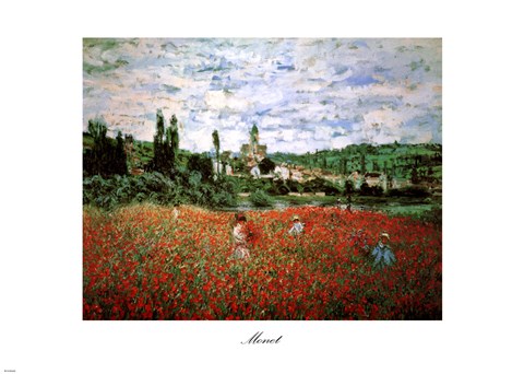 Framed Field of Poppies, Vetheuil Print