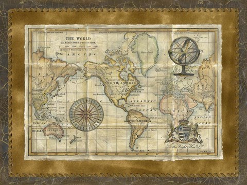 Framed Antique World Map Print