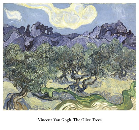 Framed Olive Trees, c.1889 (blue &amp; green) Print