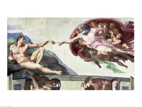 Framed Sistine Chapel Ceiling (1508-12): The Creation of Adam, 1511-12 Print